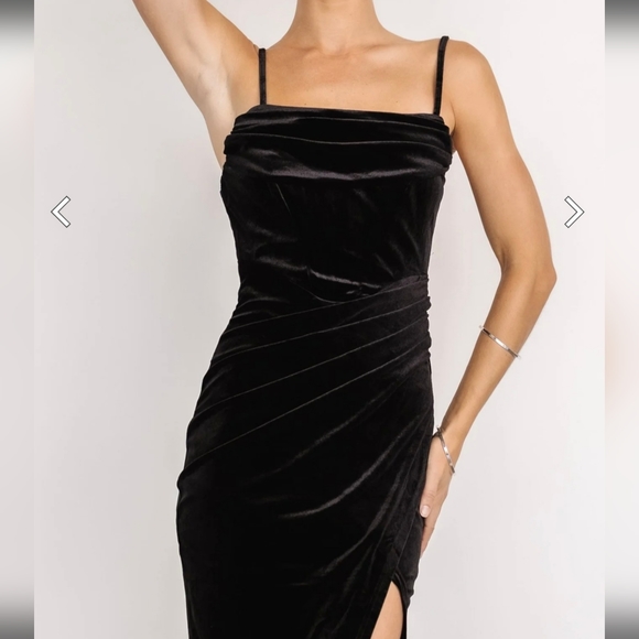 Ricarica black velvet sleeveless maxi dress, drape top, leg slit , Sz S - Picture 6 of 16